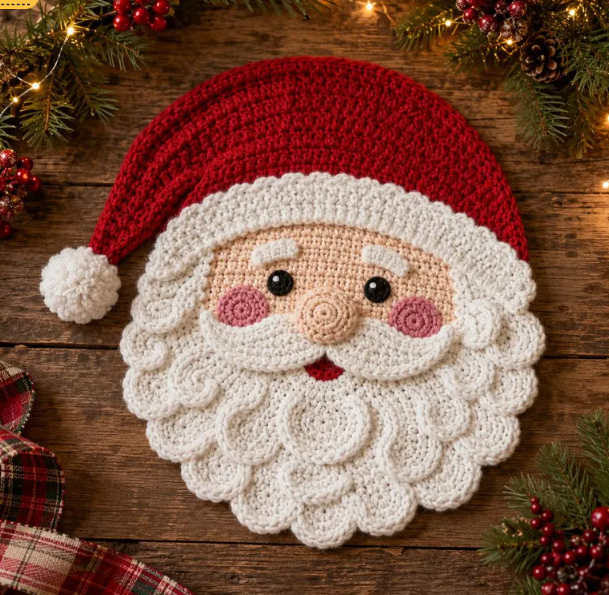 Jogo americano de crochê natalino modelo Papai Noel