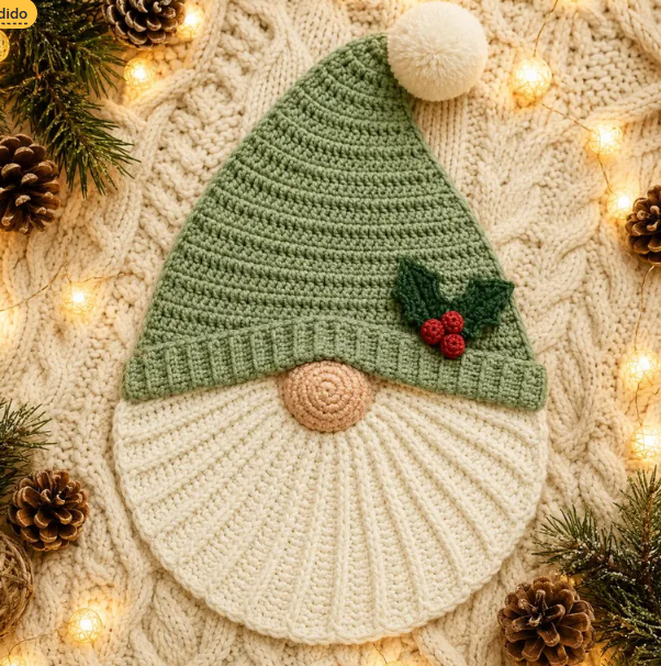 Jogo americano de crochê natalino modelo Gnomo de Natal