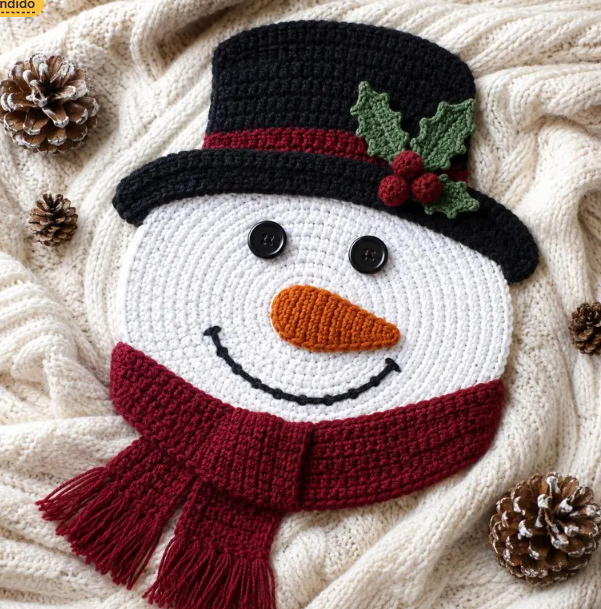 Jogo americano de crochê natalino modelo Boneco de Neve